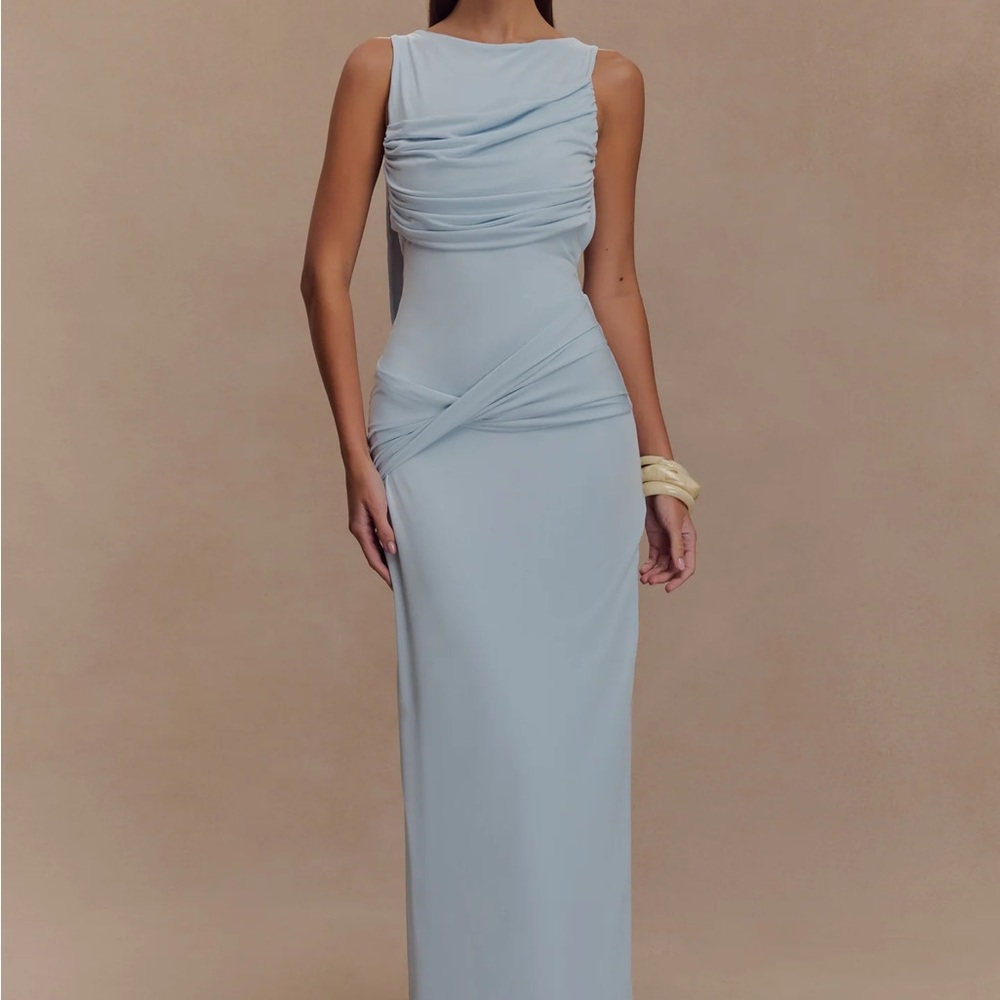 Meshki Light Blue Draped Maxi Dress
